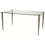office glass computer desk with clear glass top and matt nickel legs