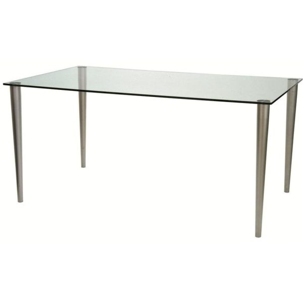 office glass computer desk with clear glass top and matt nickel legs