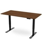 height adjustable desk with walnut desk top and black leg frame