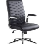 Contemporary executive office chair in black leather faced upholstery with V stitched design