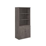 grey oak combination office storage unit with double doors and open top