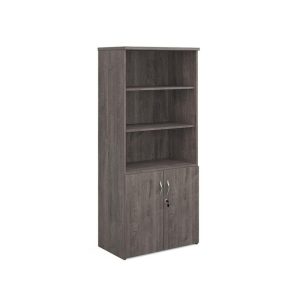 grey oak combination office storage unit with double doors and open top