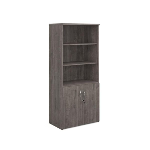 grey oak combination office storage unit with double doors and open top