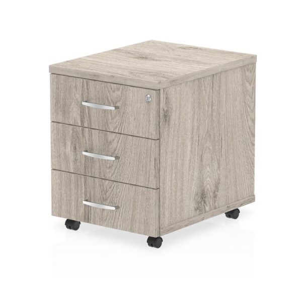 3 drawer under desk pedestal in grey oak