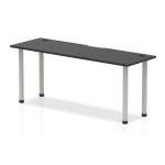 office desk with black desk top and silver leg frame