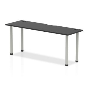 office desk with black desk top and silver leg frame