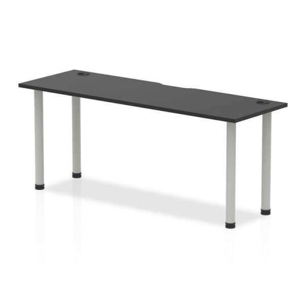 office desk with black desk top and silver leg frame