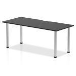 office desk with black desk top and silver legs