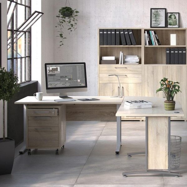 Alexis Office Storage Unit With Cupboard and 2 Drawers And 2 Shelves Oak - Image 4