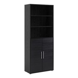 bookcase with 4 shelves and doors black