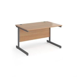 Straight office desk with beech desk top and graphite leg frame
