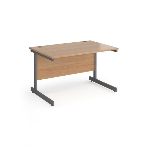 Straight office desk with beech desk top and graphite leg frame