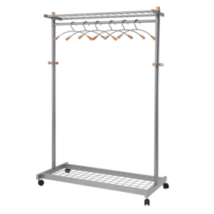 mobile garment rack in silver with 6 hangers