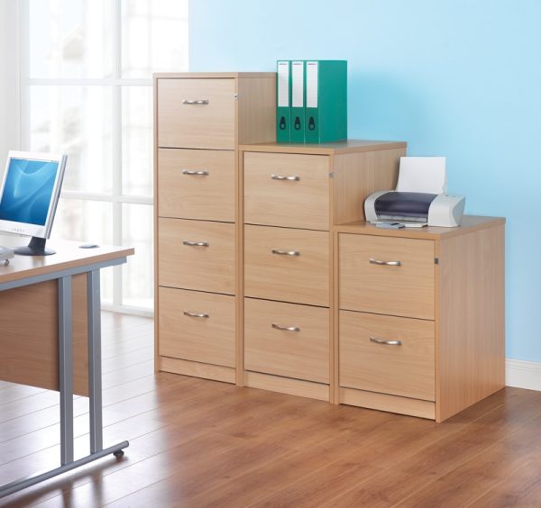 2 drawer, 3 drawer and 4 drawer office filing cabinets beech