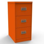 orange filing cabinet with 3 drawers