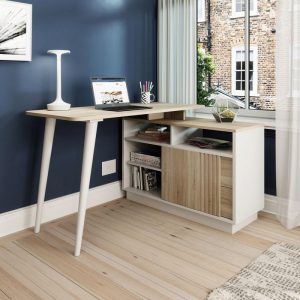 skandi style desk in oak and white finish