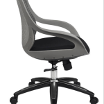mesh office chair with grey mesh back and black fabric seat side view