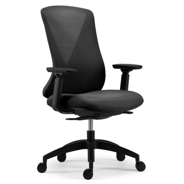 mesh office chair in black mesh and fabric seat