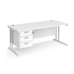 3 drawer storage desk in white with silver cantilever leg frame