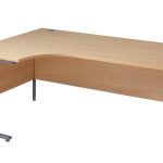 ergonomic left hand desk with beech desk top and black leg frame