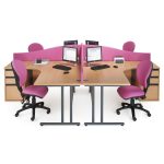 ergonomic office desks right hand and left hand with pink screens