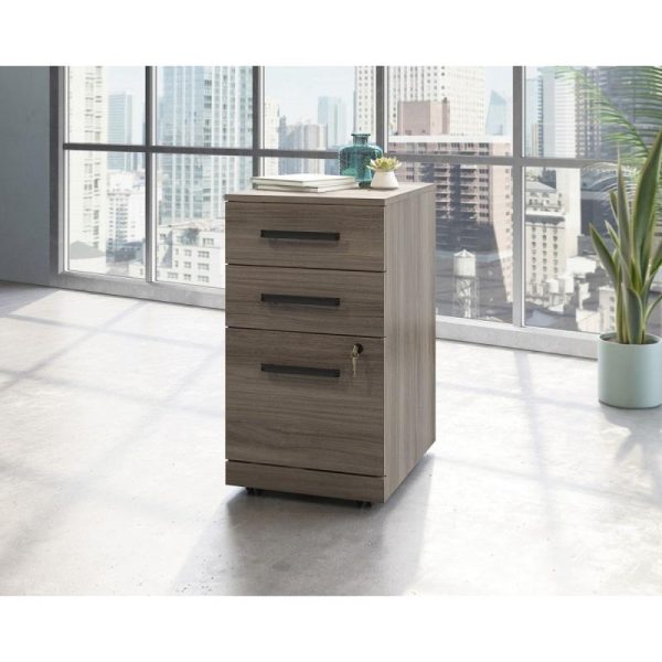 3 drawer office mobile desk pedestal in elm finish