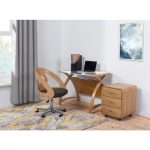home office desk with desk pedestal and home office chair in oak finish
