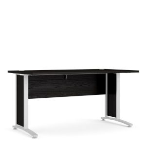 office desk in black woodgrain with white leg frame