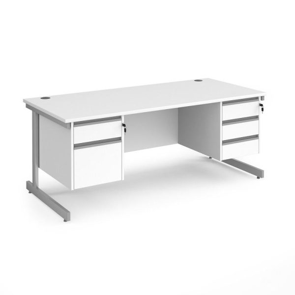 office desk with storage. Office desk in white finish with 2 fixed pedestals