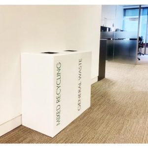 office recycling bins white with Mixed Recycling and General Waste Lettering