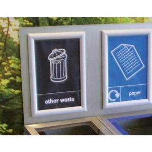 close up of office recycling bin signage for Other Waste and Paper