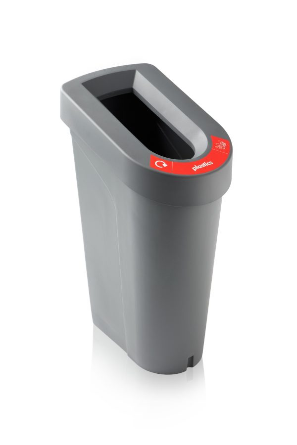 office recycling bin grey with red sticker Plastics