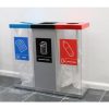 transparent office recycling bins for Paper, General Waste and Plastic Bottles with coloured tops and stickers
