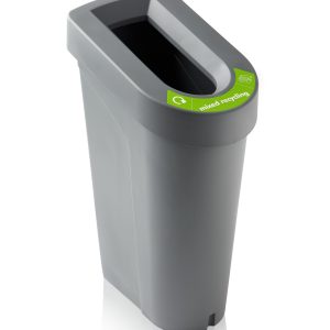 recycled plastic recycling bin grey with green sticker