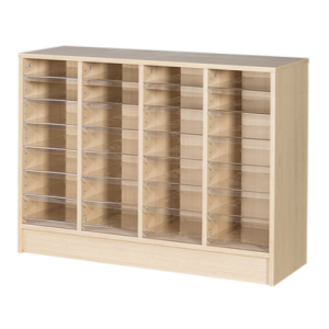 28 space wood pigeon hole in maple finish with acrylic shelves