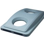 grey office recyclign bin lid with 2 apertures for bottles and cans