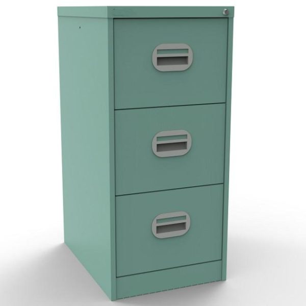 turquoise filing cabinet with 3 drawers