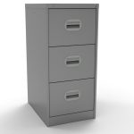 silver filing cabinet with 3 drawers