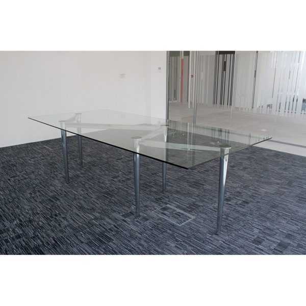glass board room table with chrome frame