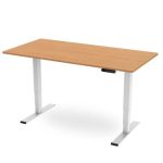 heigh adjustable desk with beech desk top and white leg frame