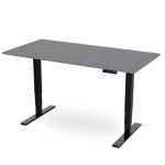 height adjustable desk with grey desk top and black leg frame