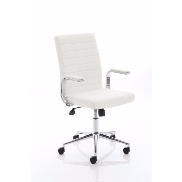 white leather executive office chair with chrome base