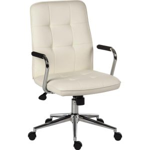 white leather office chair with chrome base