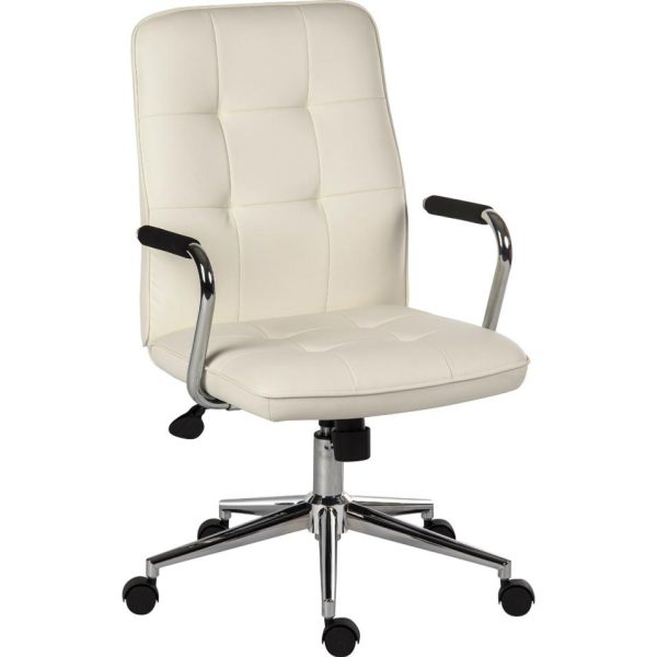 white leather office chair with chrome base