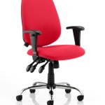 task operator chair with red fabric seat and chrome base