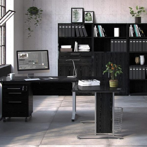 Alexis Office Bookcase With 3 Shelves And Doors Black - Image 2