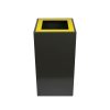 black office recycling bin with yellow top.