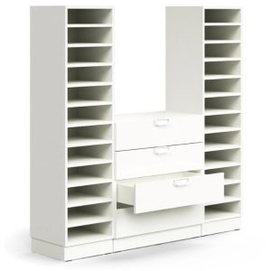 pigeon hole unit with drawers in white finish