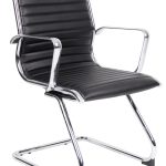 visitors chair in black leather with chrome cantilever frame