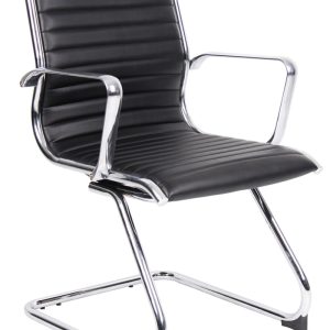 visitors chair in black leather with chrome cantilever frame